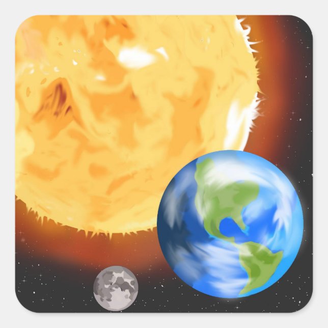 Adesivo Quadrado Terra, Lua e Sun Sticker (Frente)