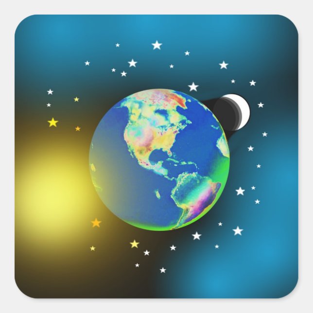 Adesivo Quadrado Terra, Sol e Vinhetas da Lua (Frente)