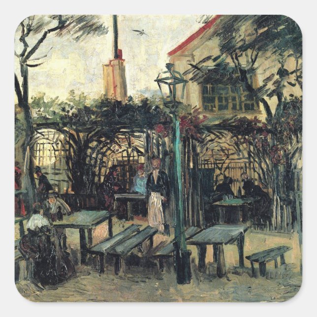 Adesivo Quadrado Terrace de um Cafe, Montmartre, por Vincent van Go (Frente)