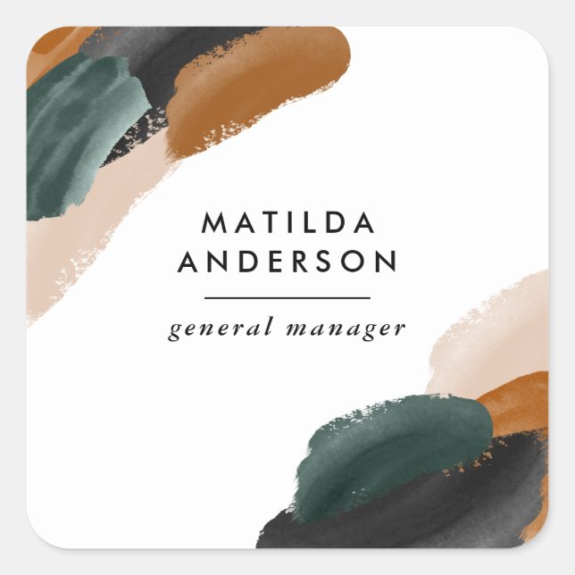 Adesivo Quadrado Terracotta, abstrato verde pintou o mínimo moderno (Frente)