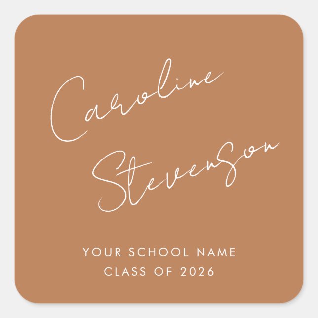 Adesivo Quadrado Terracotta de Graduação Personalizada de Script Mo (Frente)