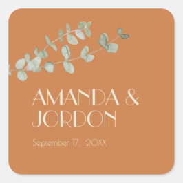 Adesivo Quadrado Terracotta Eucalyptus Deco Wedding Seal Sticker