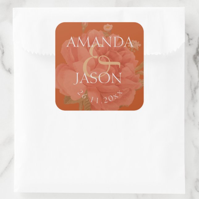 Adesivo Quadrado Terracotta Rust Casamento Bonito Floral Cute (Bolsa)