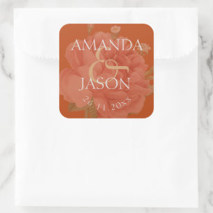 Adesivo Quadrado Terracotta Rust Casamento Bonito Floral Cute