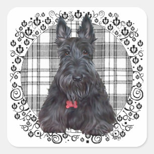 Adesivo Quadrado Terrier Escocês em Tartan
