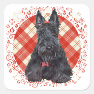 Adesivo Quadrado Terrier Escocês em Tartan