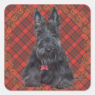 Adesivo Quadrado Terrier Escocês em Tartan