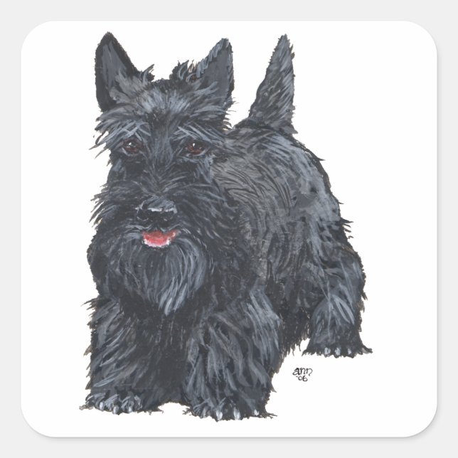 Adesivo Quadrado Terrier Escocês Jovial (Frente)