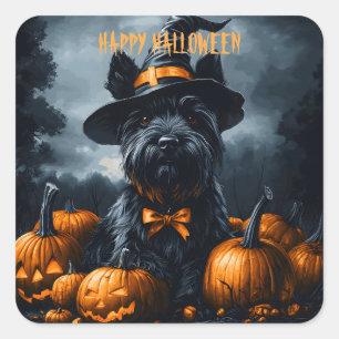 Adesivo Quadrado Terrier Halloween escocês