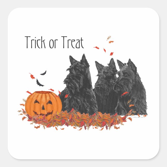 Adesivo Quadrado Terriers Escoceses Halloween (Frente)