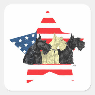 Adesivo Quadrado Terriers Escoceses Patrióticos na Estrela