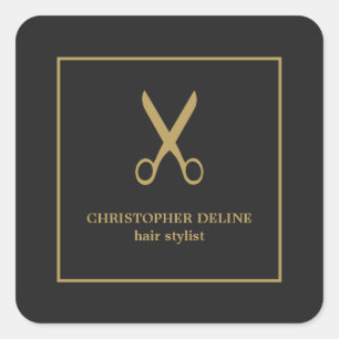 Adesivo Quadrado Tesoura Dourada Mínima Escuro Escuro Escuro