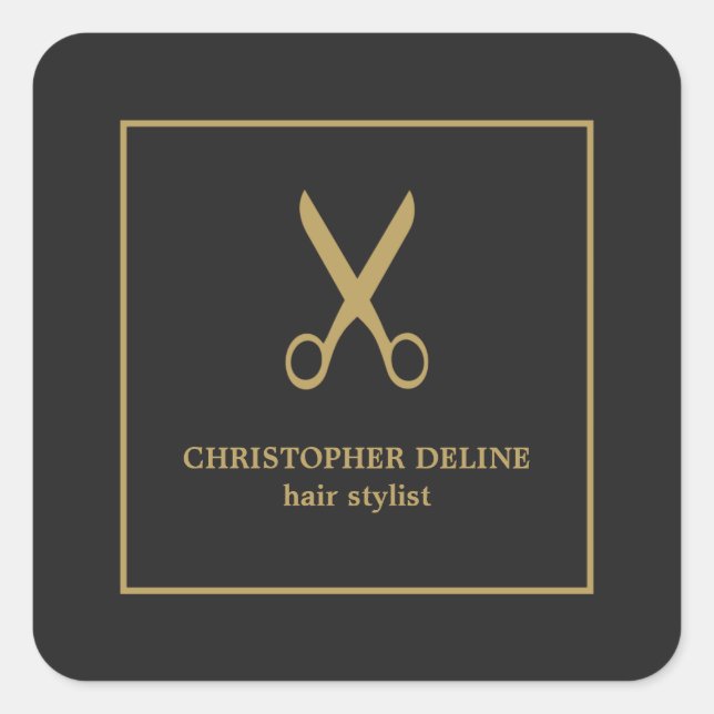 Adesivo Quadrado Tesoura Dourada Mínima Escuro Escuro Escuro (Frente)