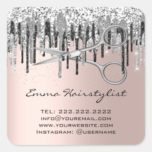 Adesivo Quadrado Tesoura Hairdresser Hair Stylist Glitter (Frente)