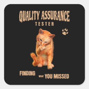 Adesivo Quadrado Testador de QA Humor de Gato