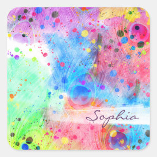 Adesivo Quadrado Teste padrão abstrato das penas legal do pavão d