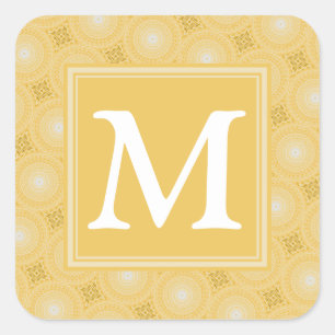 Adesivo Quadrado Teste padrão amarelo dos círculos do monograma