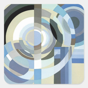 Adesivo Quadrado Teste padrão azul dos círculos do vintage retro 