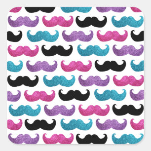 Adesivo Quadrado Teste padrão bling colorido do bigode (brilho do