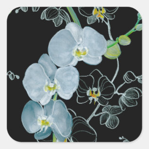 Adesivo Quadrado Teste padrão branco das orquídeas da aguarela