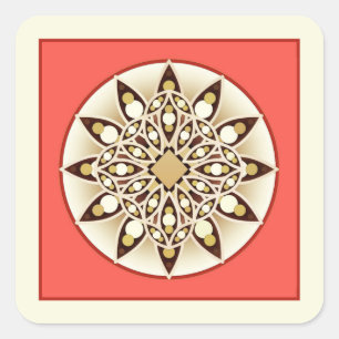 Adesivo Quadrado Teste padrão da mandala no rosa coral, no