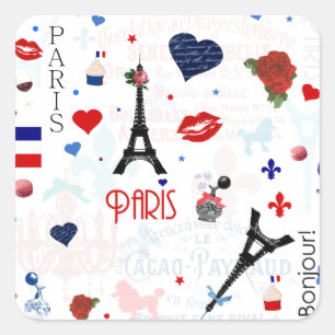 Adesivo Quadrado Teste padrão de Paris com torre Eiffel