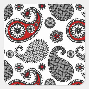 Adesivo Quadrado Teste padrão, preto, branco e vermelho de Paisley