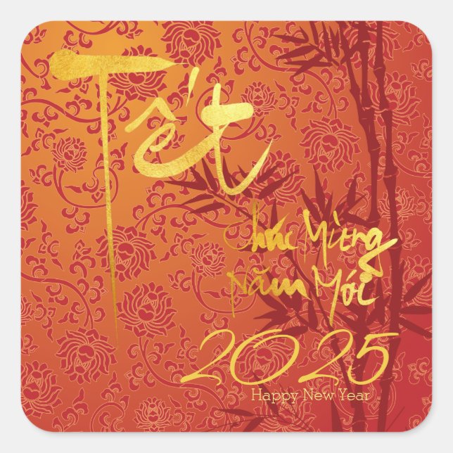 Adesivo Quadrado Têt vietnamita Dourado personalizado Ano decorado  (Frente)