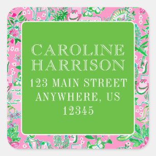 Adesivo Quadrado Texas Map Pink & Green Preppy Patterno