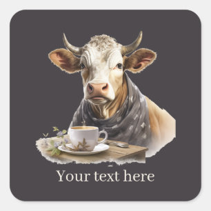 Adesivo Quadrado Texto adicional da vaca de café legal
