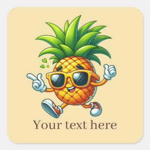 Adesivo Quadrado Texto adicional do abacaxi tropical legal Verão