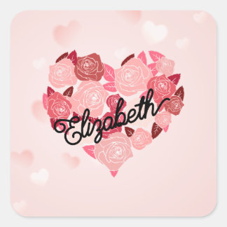 Adesivo Quadrado Texto caligráfico Retro Boho Floral I Heart Nome