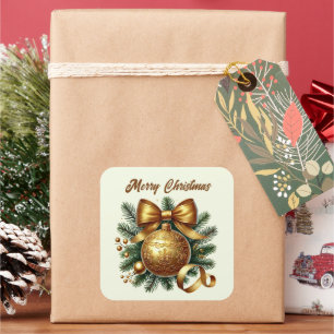 Adesivo Quadrado Texto de adição de ouro Feliz Natal