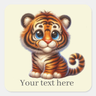 Adesivo Quadrado Texto de adição do tigre bebê bonito