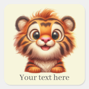 Adesivo Quadrado Texto de adição do tigre bebê bonito