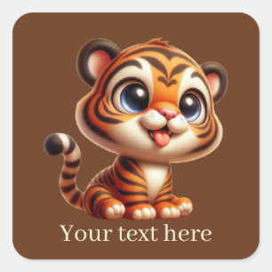 Adesivo Quadrado Texto de adição do tigre bebê bonito