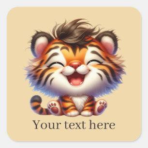 Adesivo Quadrado Texto de adição do tigre bebê bonito