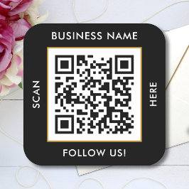 Adesivo Quadrado Texto de código QR personalizado branco preto