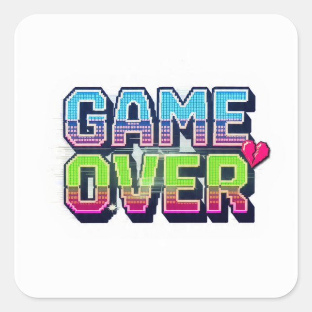 Adesivo Quadrado texto de fim de jogo estilo arcade retrô (Frente)