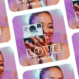 Adesivo Quadrado Texto de Foto Personalizado Amor Retro Moderno