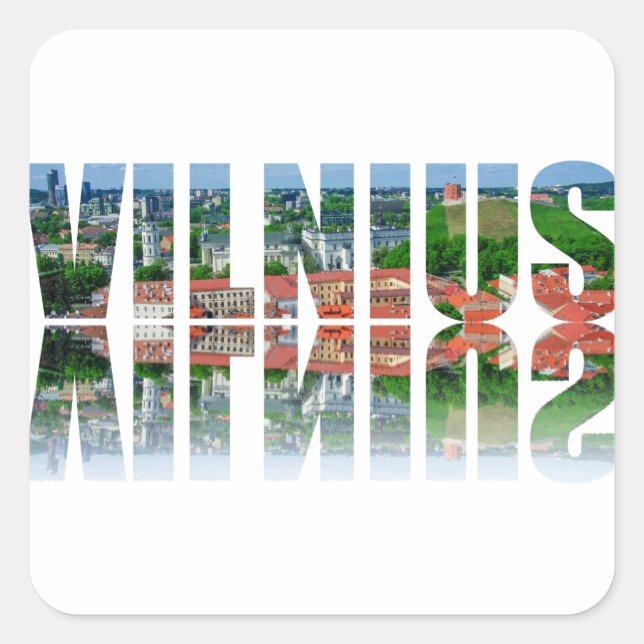 Adesivo Quadrado Texto de Vilnius com reflexão (Frente)