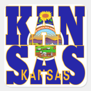 Adesivo Quadrado Texto do sinalizador do estado do Kansas