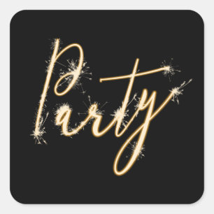 Adesivo Quadrado Texto do Sparkler do Partido em Preto