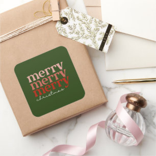 Adesivo Quadrado Texto feliz de Natal saudando vermelho e verde