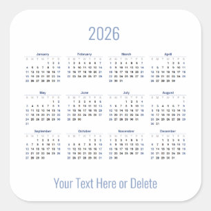 Adesivo Quadrado Texto Personalizado 2026 no Calendário Mensal Infe