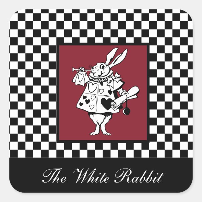 Adesivo Quadrado Texto personalizado Alice no Wonderland White Rabb (Frente)