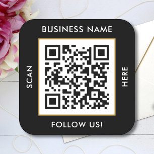 Adesivo Quadrado Texto Personalizado Código QR Preto Branco