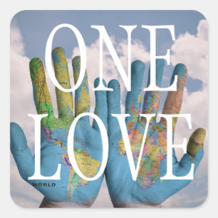 Adesivo Quadrado Texto personalizado do globo da paz mundial Mapa e