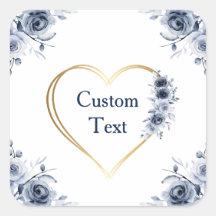 Texto Personalizado Floral Azul de 3" x3"