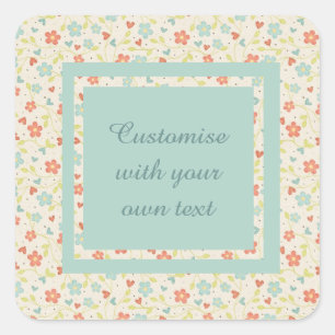 Adesivo Quadrado Texto Personalizado Floral Bonito do Vintage Light
